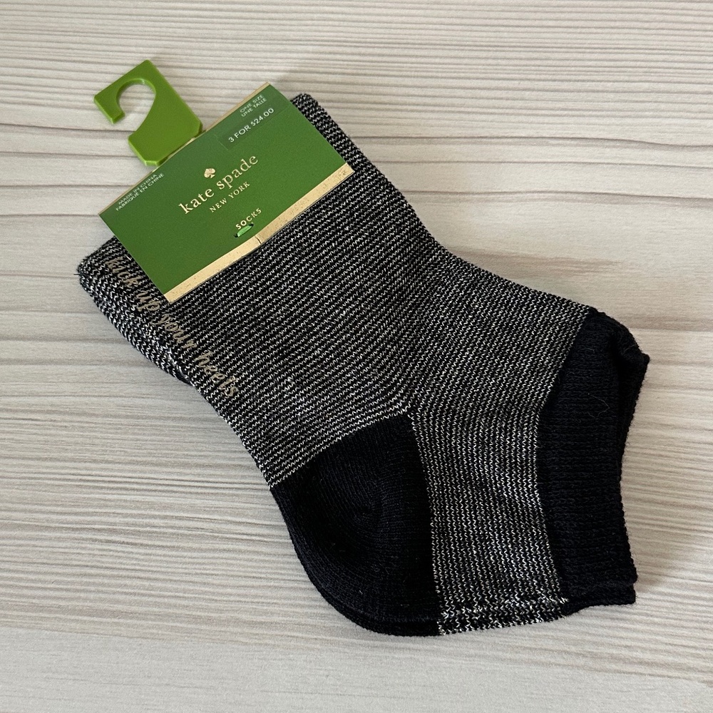 New Kate Spade Black & Gold Striped Anklet Socks